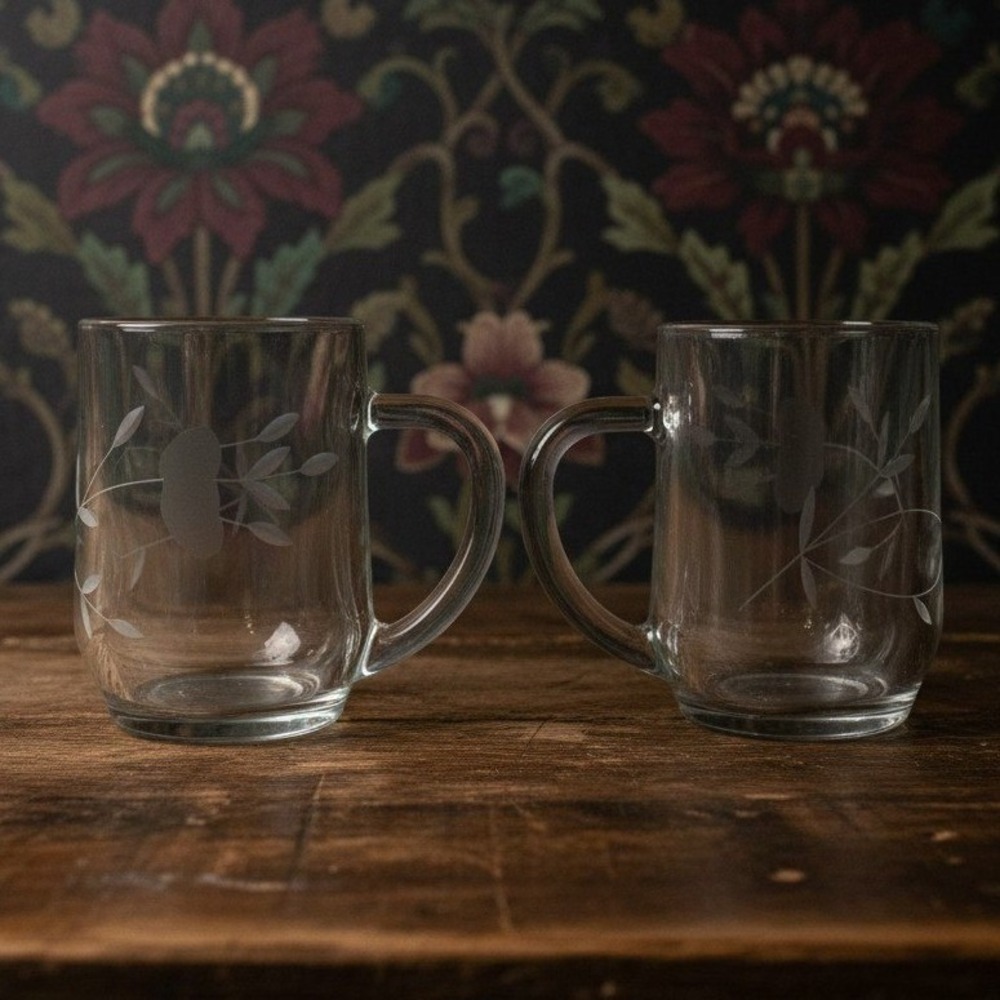 Princess House Crystal Mugs #343, Vintage Floral Etched Eggnog Cups, Drinkware